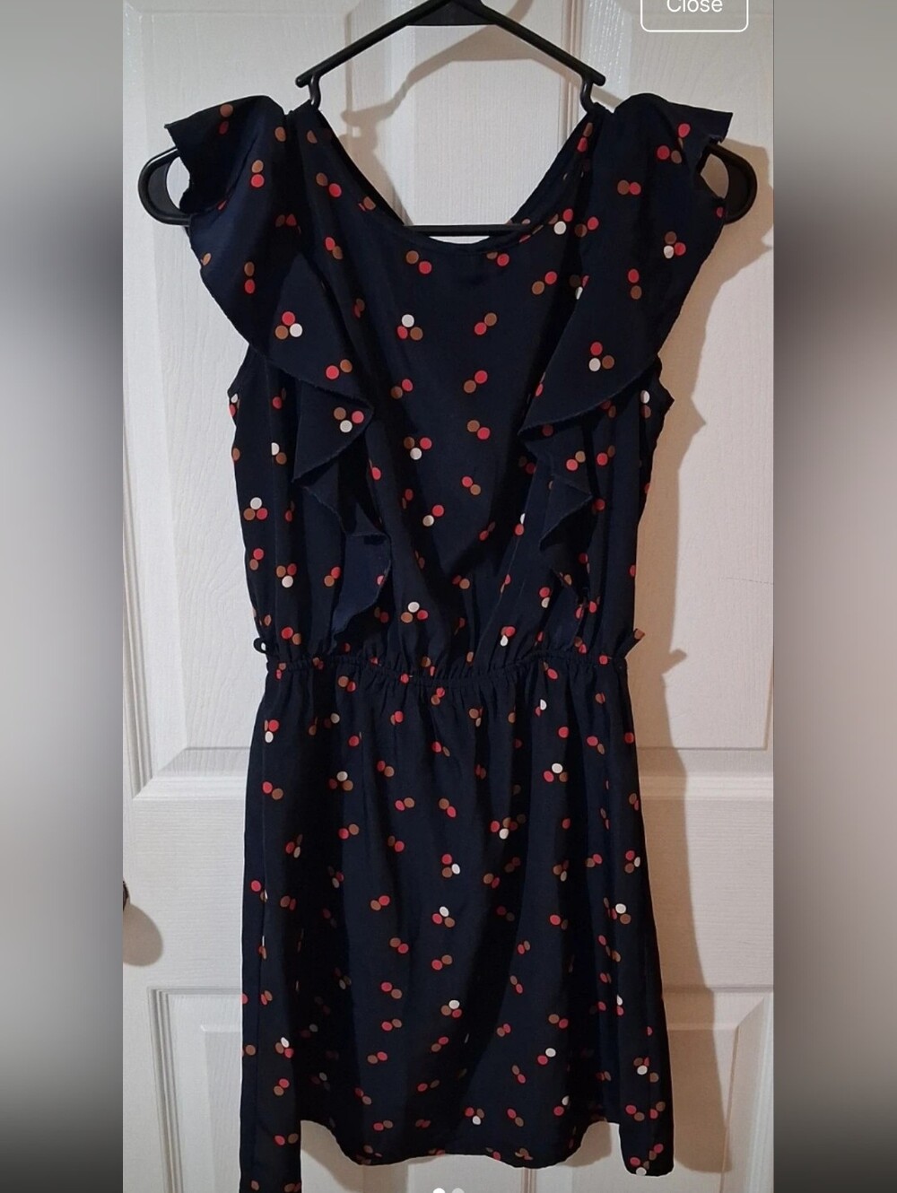 Navy Ruffle Dot Print Women's Dress